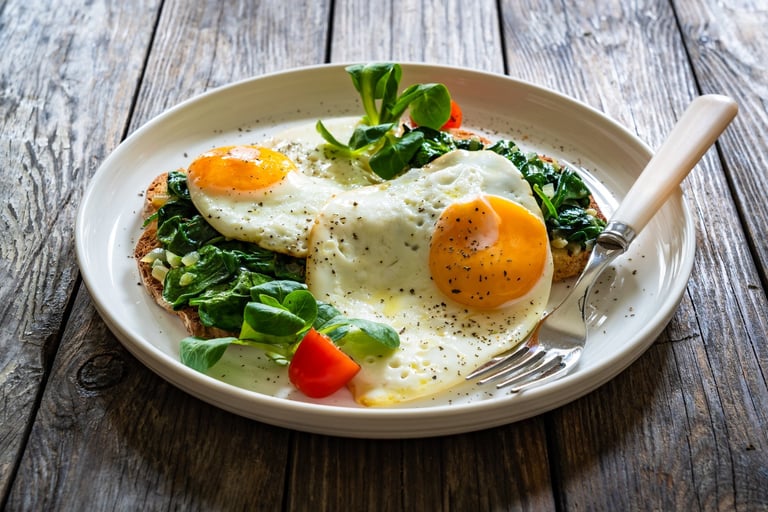 Huevos fritos con espinacas y tostadas