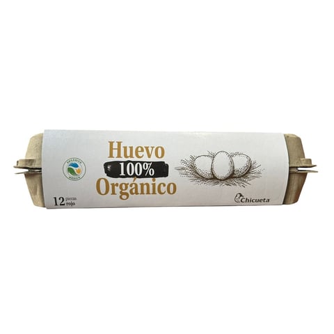 Cartón Huevo 100% Organico con 12 huevos orgánicos en empaque de cartón