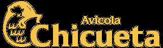 Avicola Chicueta logo featuring a golden bird silhouette and yellow text on black background