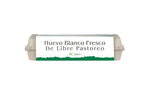 Cartón de Huevo Blanco Fresco De Libre Pastoreo huevos de corral con diseño verde de pasto en etiqueta