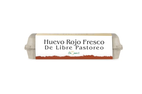 Cartón de Huevo Rojo Fresco De Libre Pastoreo huevos rojos de corral en empaque café y crema rústico